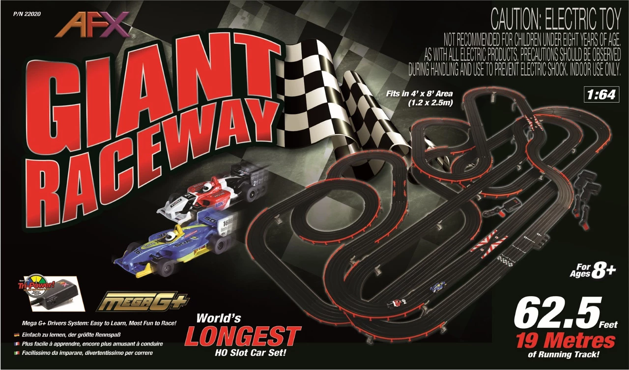 AFX Giant Raceway 62.5-Foot Mega G+ HO Slot Car Track Set w/Tri-Power Pack