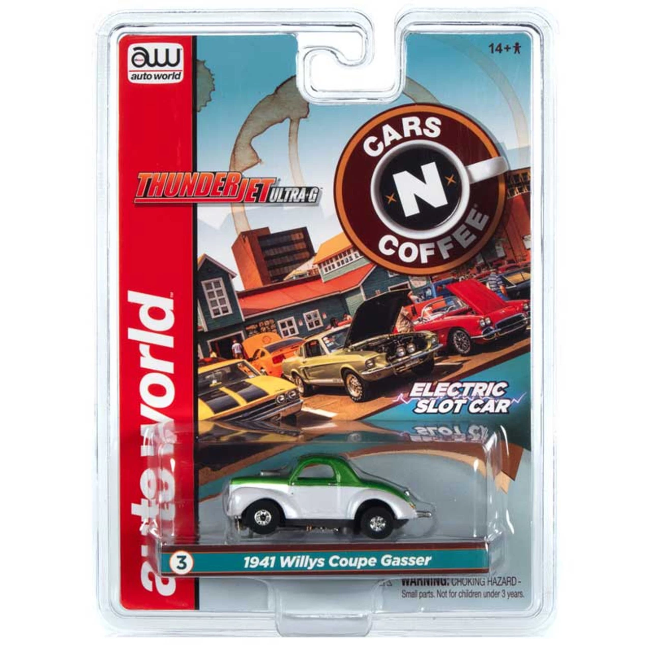 Auto World 1941 Willys Coupe Gasser Green/White Thunderjet HO Slot Car - Image 3