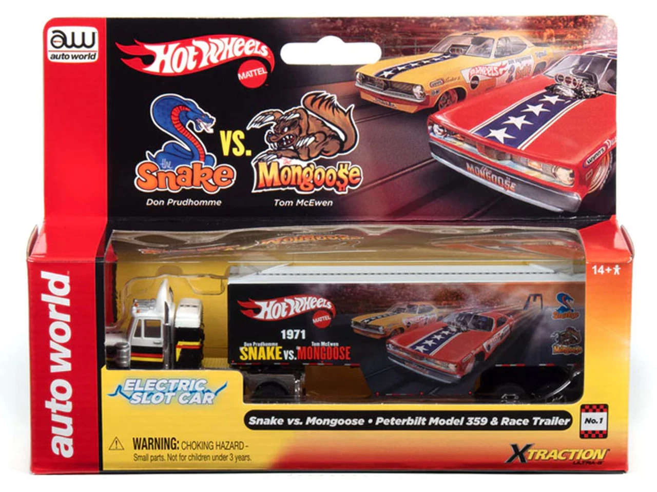 Auto World Racing Rig Peterbilt Model 359 w/Race Trailer (Snake vs. Mongoose) X-Traction Flamethrowers R12 HO Slot Car - Image 5