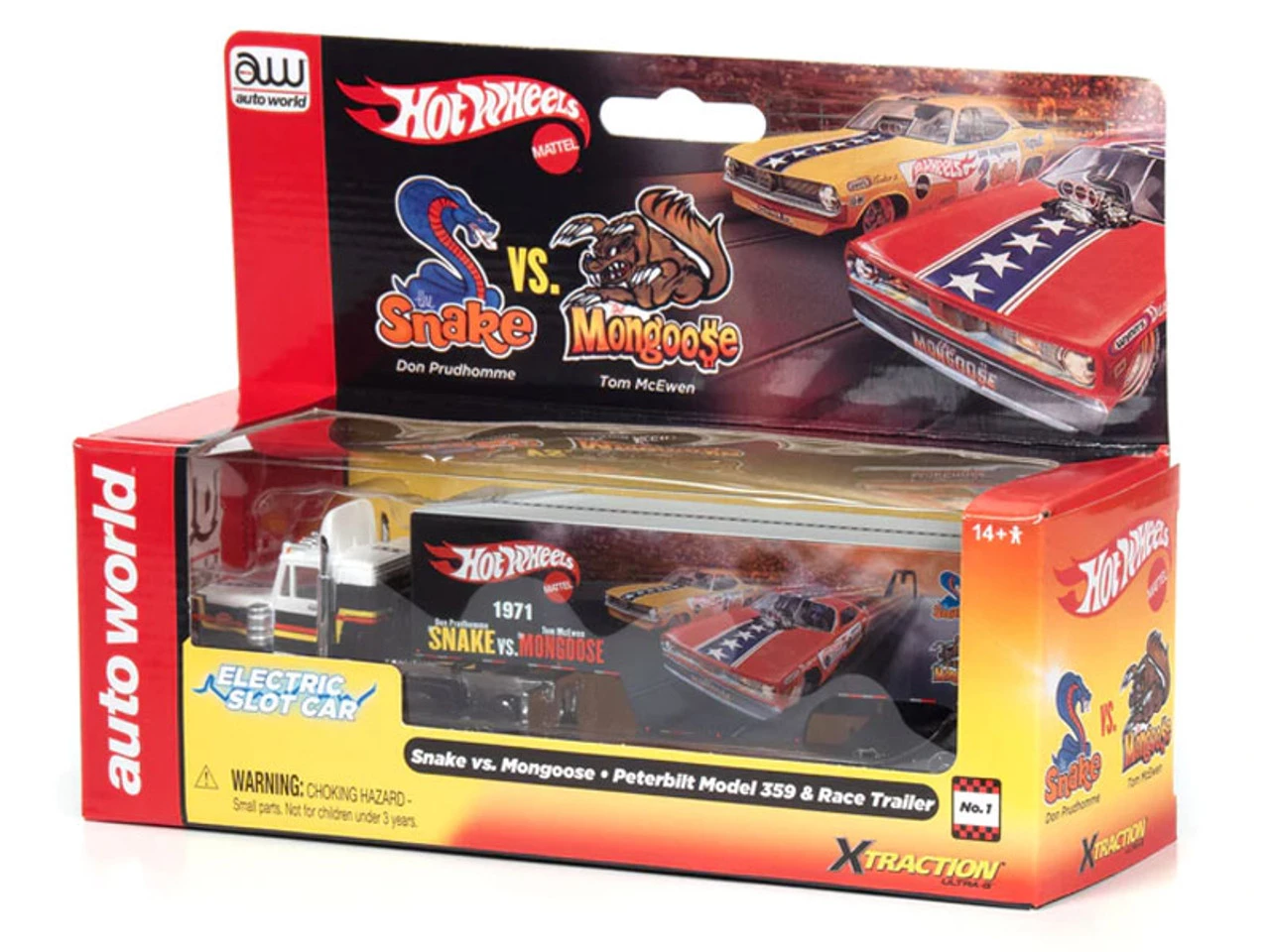 Auto World Racing Rig Peterbilt Model 359 w/Race Trailer (Snake vs. Mongoose) X-Traction Flamethrowers R12 HO Slot Car - Image 6