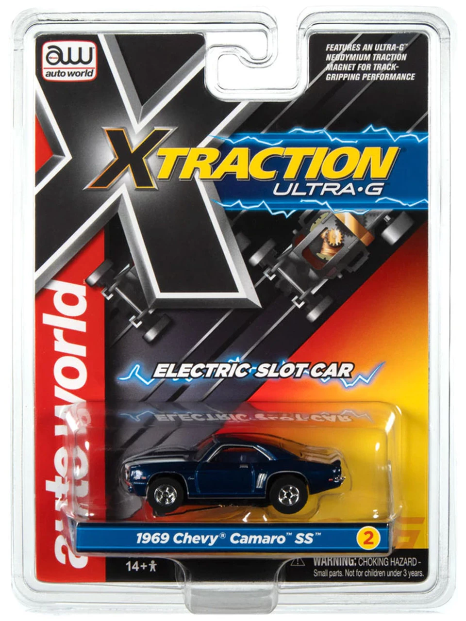 Auto World 1969 Chevrolet Camaro SS (Blue) X-Traction R35 HO Slot Car - Image 4