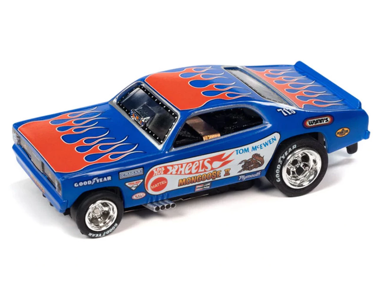 Auto World 1972 Plymouth Duster Funny Car (Blue w/Flames) Tom "The Mongoose" McEwen Mongoose II 4Gear Legends R1 HO Slot Car