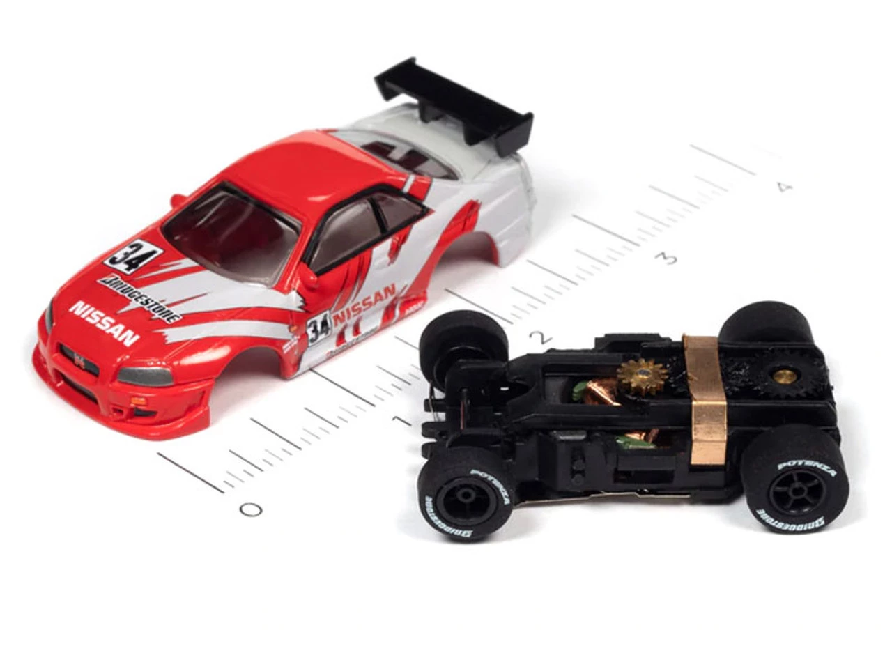 Auto World 1999 Nissan Skyline GT-R (Red/Gray) Import Heat X-Traction HO Slot Car - Image 3