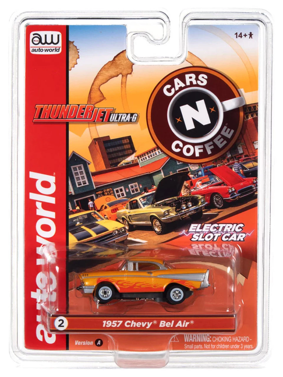 Auto World 1957 Chevrolet Bel Air (Orange) Cars N Coffee Thunderjet HO Slot Car - Image 4