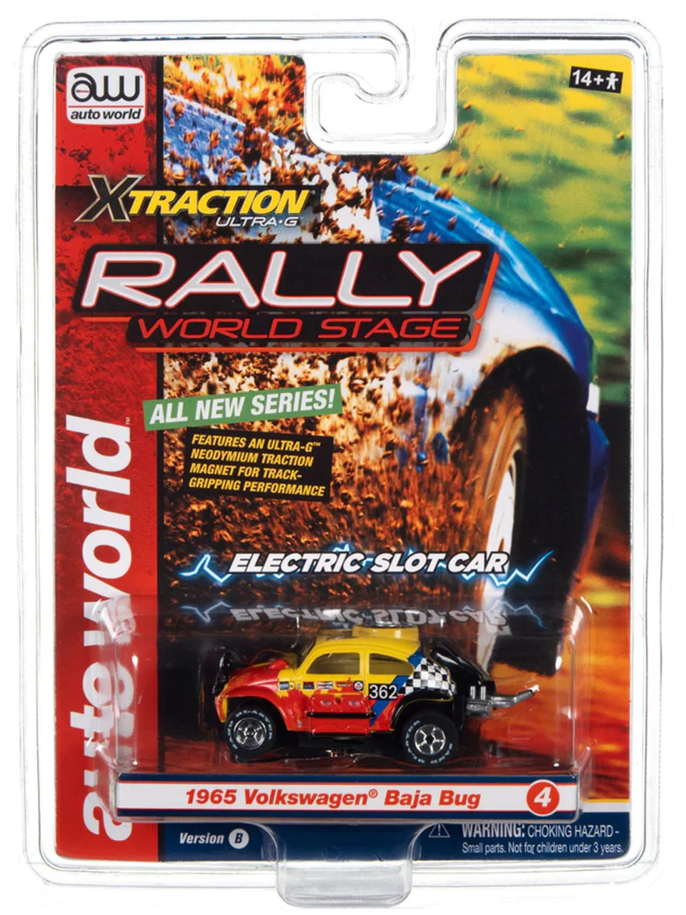 Auto World 1965 Volkswagen Baja Bug (Red, Yellow) Rally World Stage X-Traction HO Slot Car - Image 4