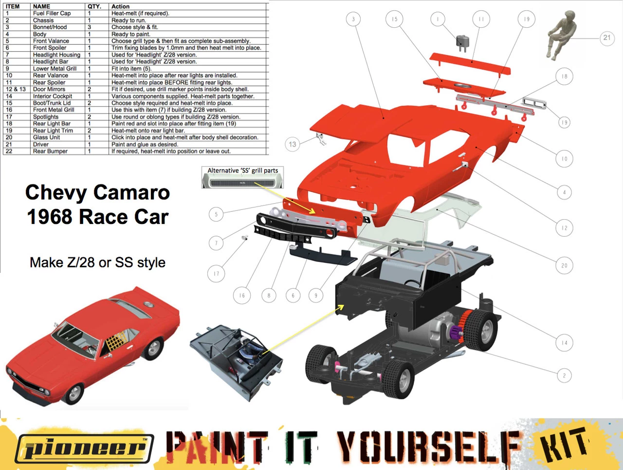 Pioneer 1968 Chevy Camaro Race Car Paint It Yourself PIY Kit 1/32 Slot Car - Image 3
