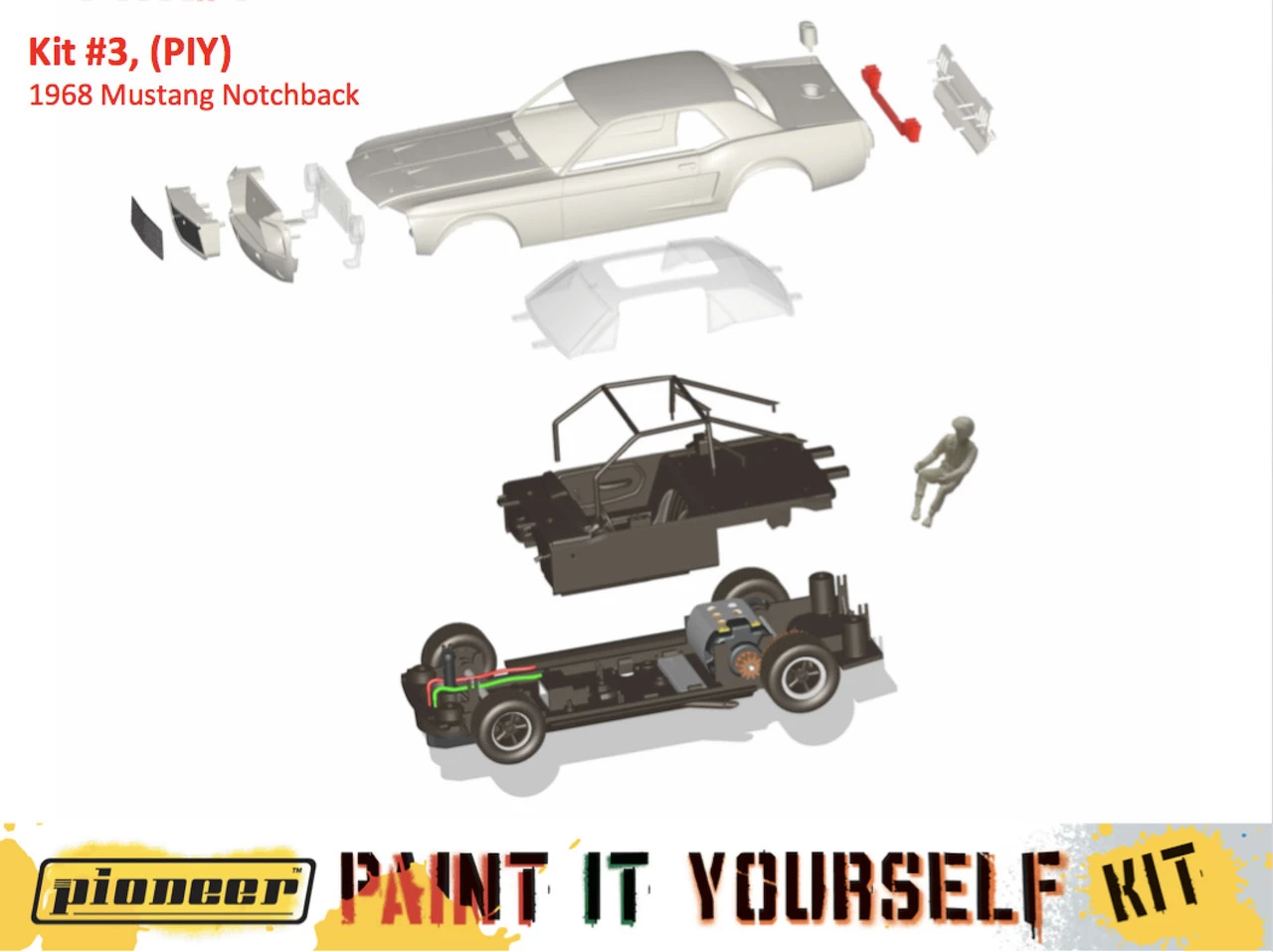 Pioneer 1968 Mustang Notchback Race Car Paint It Yourself PIY Kit 1/32 Slot Car - Image 3
