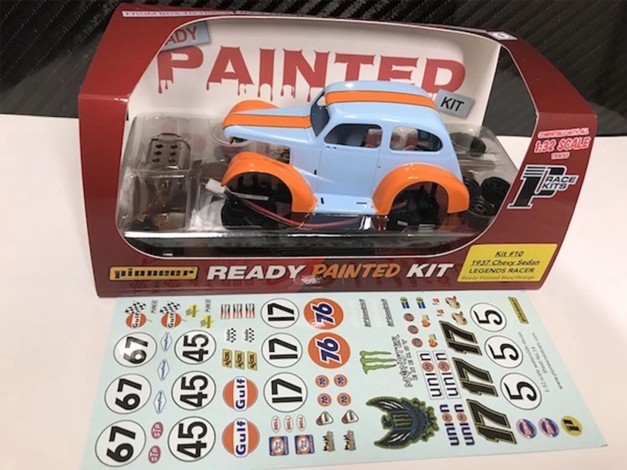 Pioneer 1937 Chevy Sedan Legends Racer 'Ready Painted' Blue/Orange Kit 1/32 Slot Car