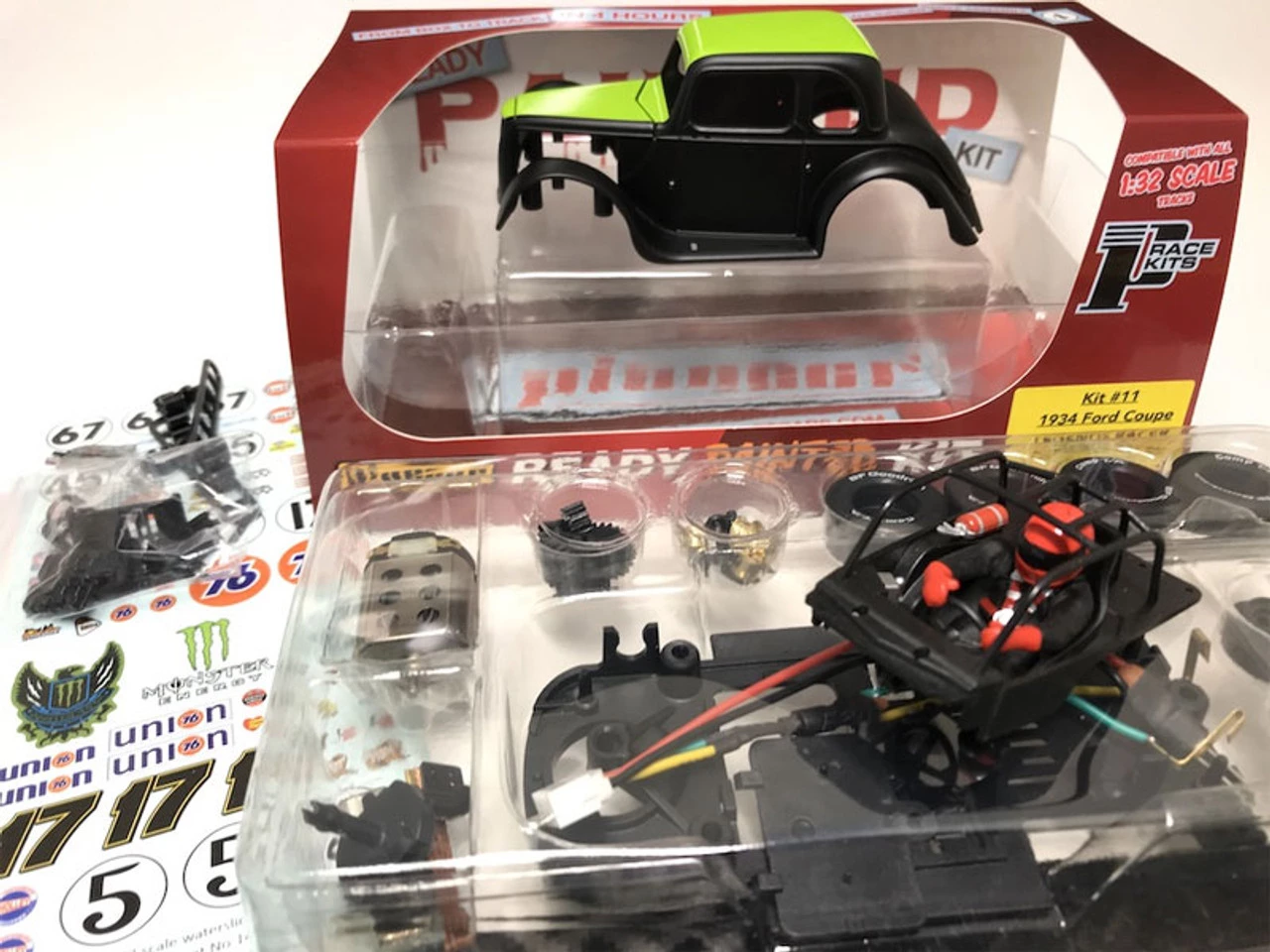 Pioneer 1934 Ford Coupe Legends Racer 'Ready Painted' Black/Green Kit 1/32 Slot Car - Image 3