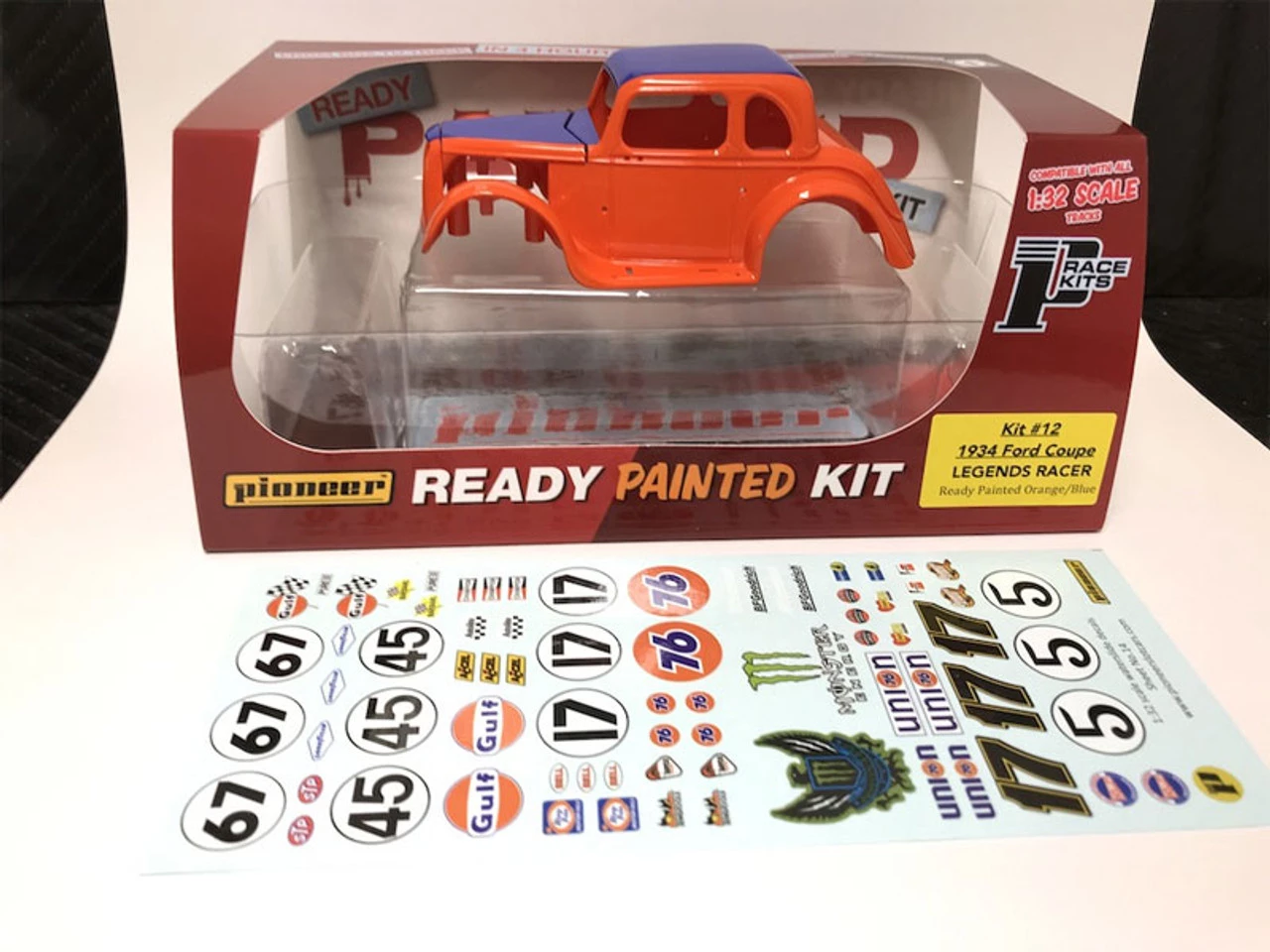 Pioneer 1934 Ford Coupe Legends Racer 'Ready Painted' Orange/Blue Kit 1/32 Slot Car - Image 2