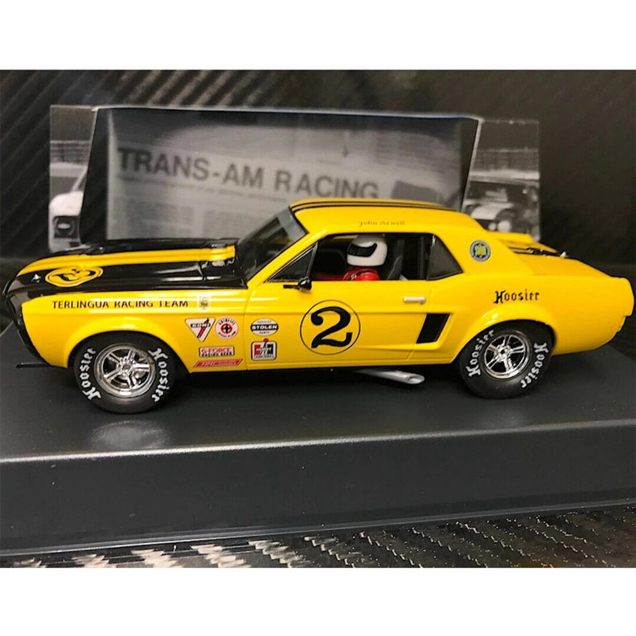 Pioneer 1968 Mustang Notchback T/A, Yellow #2 John Atwell 1/32 Slot Car - Image 2