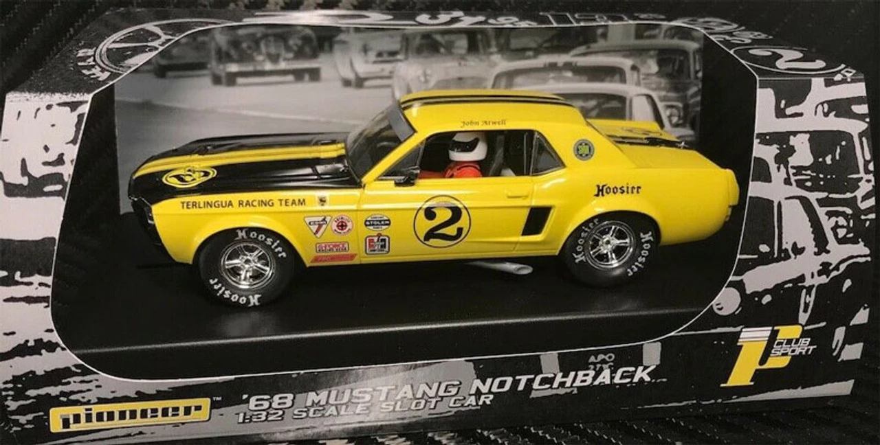 Pioneer 1968 Mustang Notchback T/A, Yellow #2 John Atwell 1/32 Slot Car - Image 4