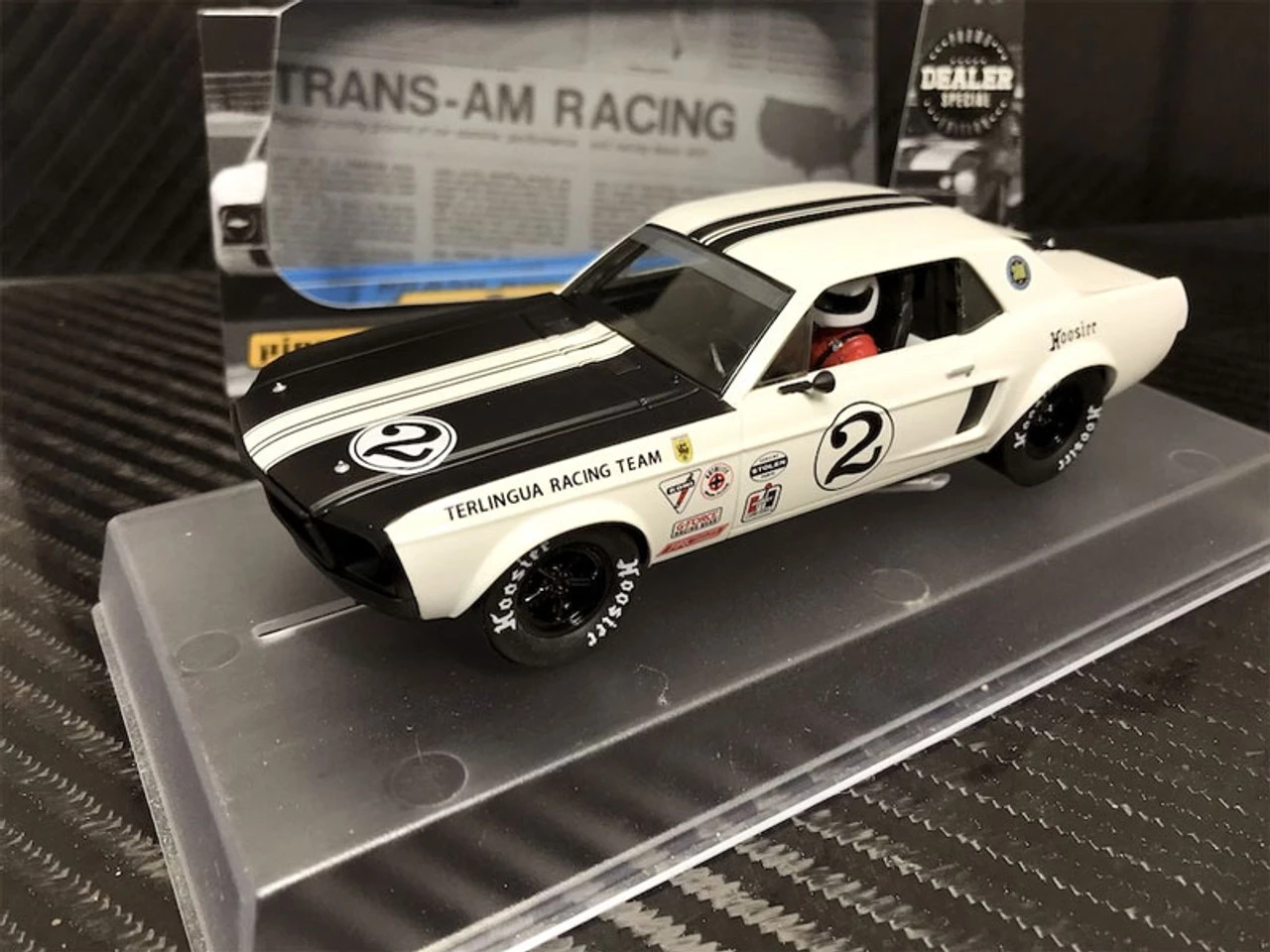 Pioneer Pionner 1968 Mustang Notchback T/A, White #2 1/32 Slot Car - DEALER SPECIAL