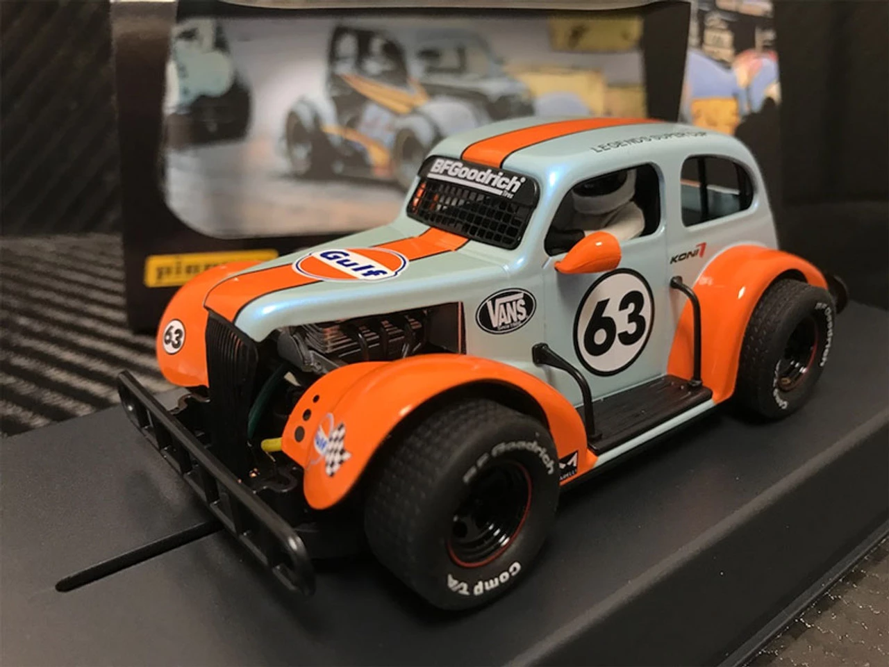 Pioneer 1937 Chevy Sedan Legends Racer #63 GULF Metallic Blue 1/32 Slot Car